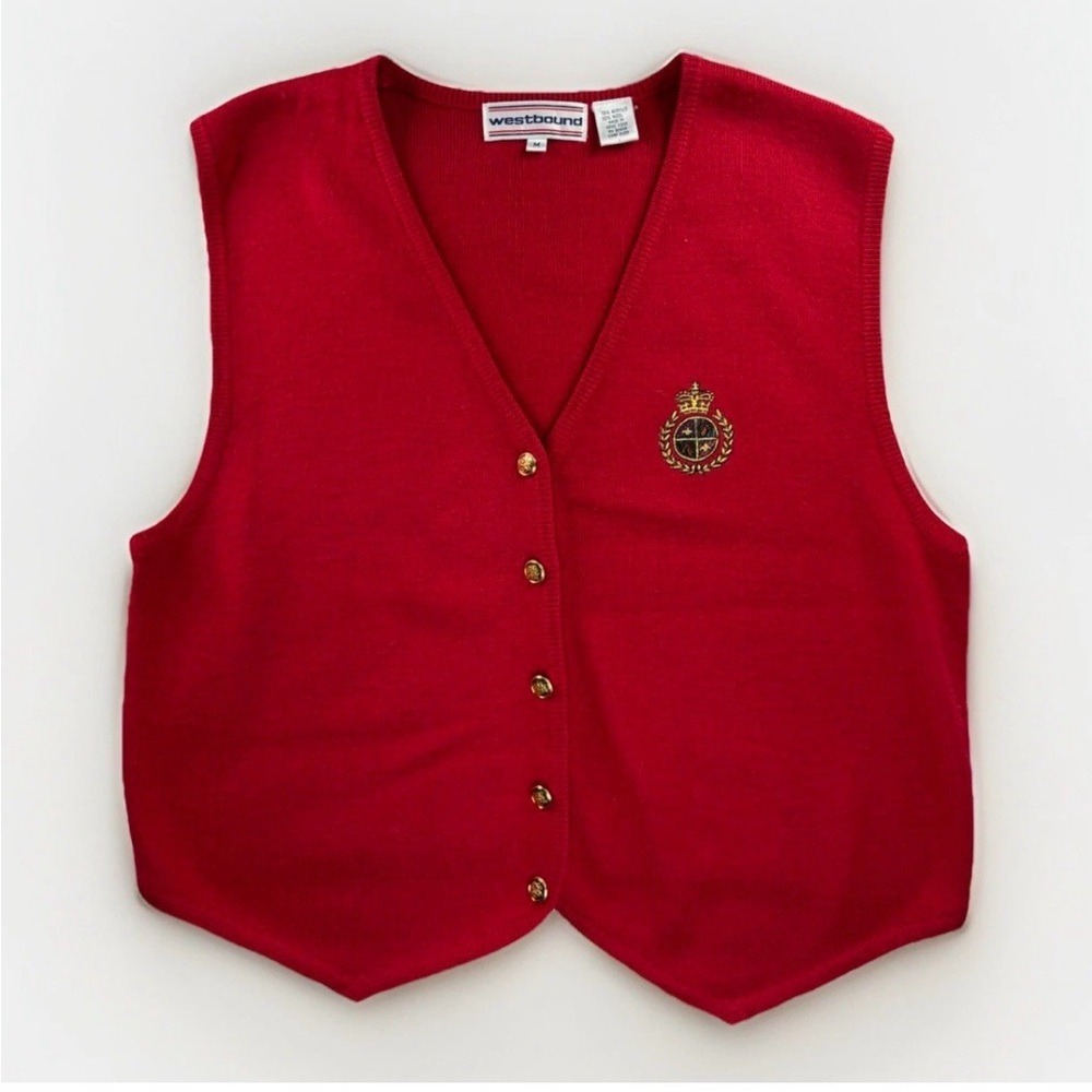 Vintage Westbound Sweater Vest Red Crest Preppy Academia Womens M